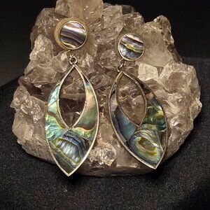 🌈 Vintage Silver Abalone Shell Dangle Earrings